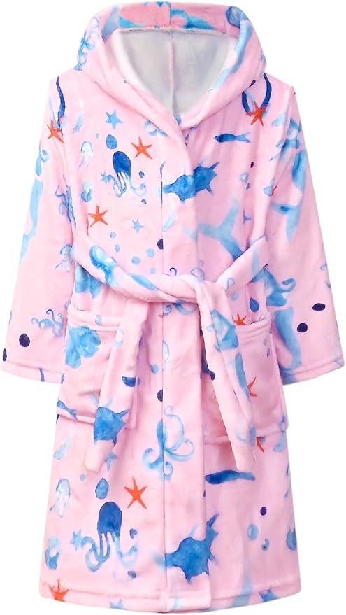 QPANCY Girls Robe Kids Bathrobes Soft Plush Fleece Pajamas Sleepwear