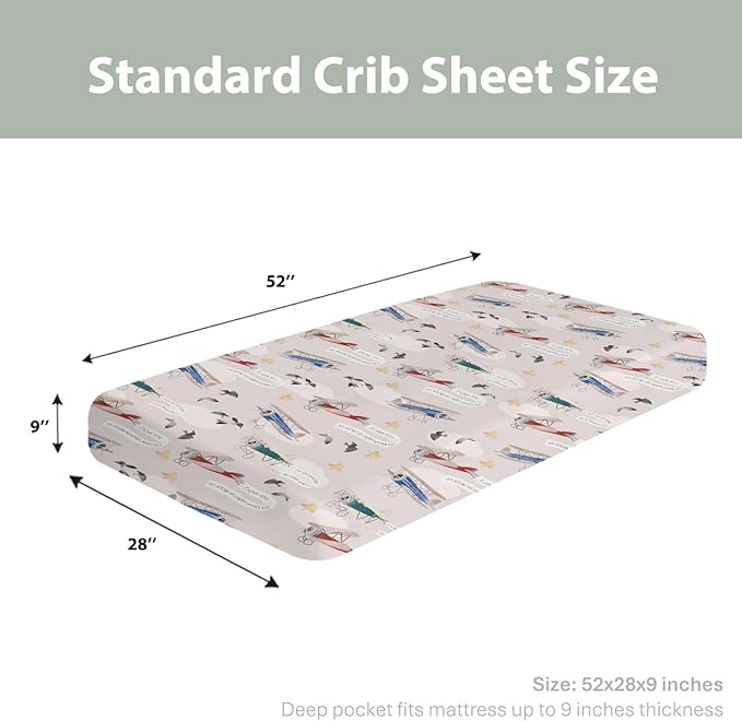 Vintage Planes Birds Sky Baby Crib Sheets for Boy Girl 28"x52" Retro Flying Airplanes Soft Stretchy Fitted Crib Mattress Covers Aircraft Travel Baby Sheets for Standard Crib & Toddler Mattress Pad