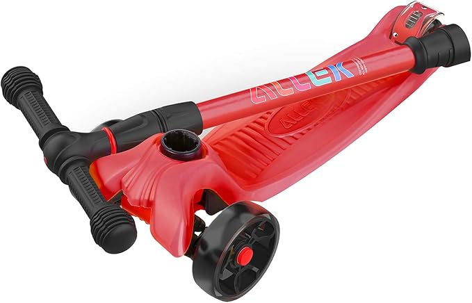 Allek Kick Scooter B02, Lean 'N Glide Scooter with Extra Wide PU Light-Up Wheels and 4 Adjustable Heights for Children from 3-12yrs (Red)