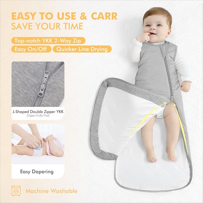 HAPIU Unisex Rayon Made from Bamboo Baby Sleep Sack TOG 1.0, 2-Way Zipper YKK, Wearable Blanket Baby