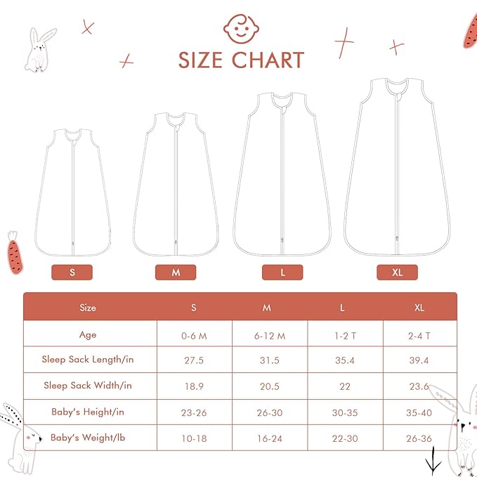 Baby Sleep Sack 6-12 Months Wearable Blanket for Babies 100% Organic Cotton 2-Way Zipper YKK 0.5 TOG Toddler Sleeping Sacks Bunny
