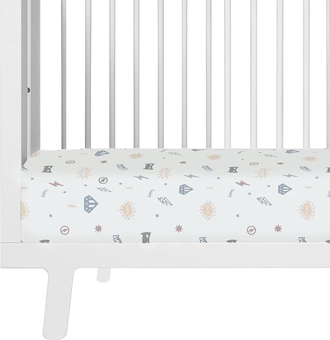 Makemake Organics GOTS Certified Organic Cotton Fitted Crib Sheet Soft Breathable Superheros (28"x52", Mighty Heros)