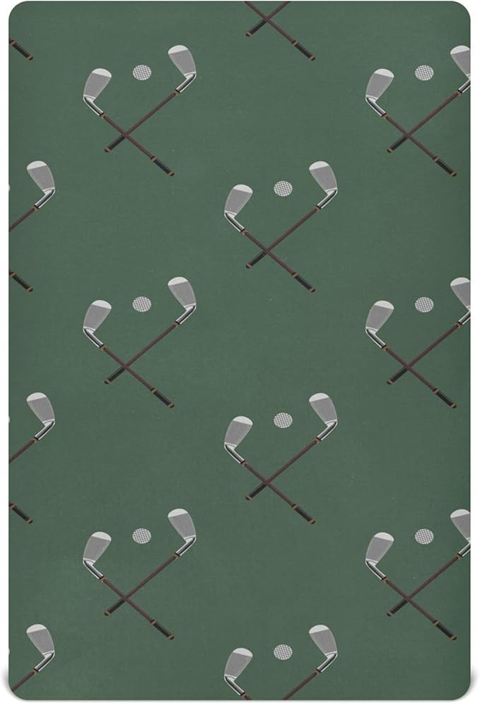 Sports Golf Ball Green Crib Sheets Soft Breathable Fitted Baby Crib Sheets Mattress Cover for Girls Boys, 52" x 28" x 9"