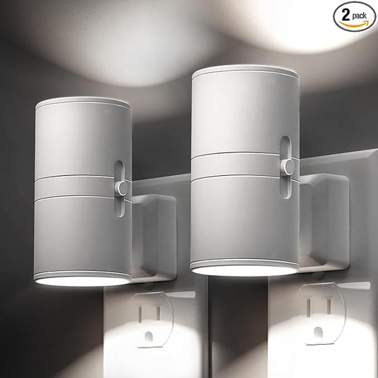 L LOHAS LED Bright Night Light, Night Lights Plug into Wall, Daylight White, Dimmable Nightlight Plug in White Shade, Light Sensor, Decorative LED Nightlights for Hallway Bathroom Kitchen, 2 Pack