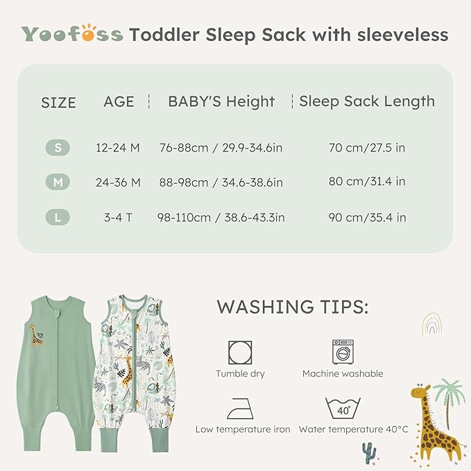 Yoofoss Toddler Sleep Sack with Feet 12-24 Months 100% Organic Cotton Baby Sleep Sack with Legs Toddler Wearable Blanket with 2-Way Zipper