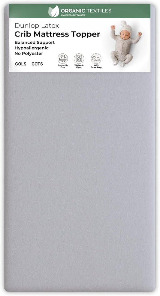 ORGANIC TEXTILES Organic Baby Mattress Topper with Heather Grey Removable Cover - GOLS/GOTS Certified - Breathable - 2" Mini Sleeper (31"x18")