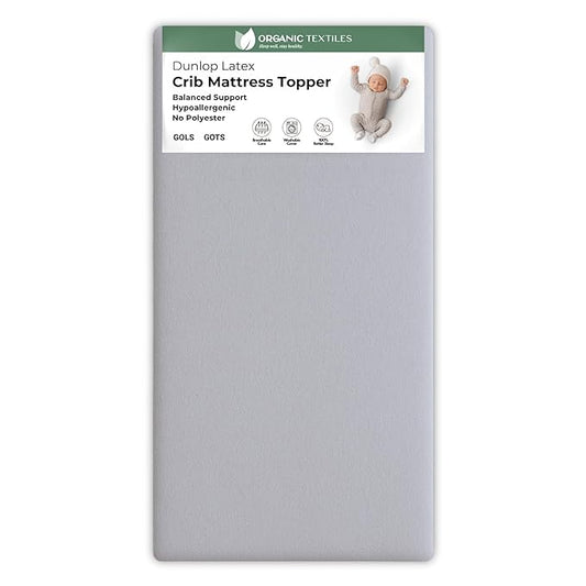 ORGANIC TEXTILES Organic Baby Mattress Topper with Heather Grey Removable Cover - GOLS/GOTS Certified - Breathable - 3" Standard (52"x28")