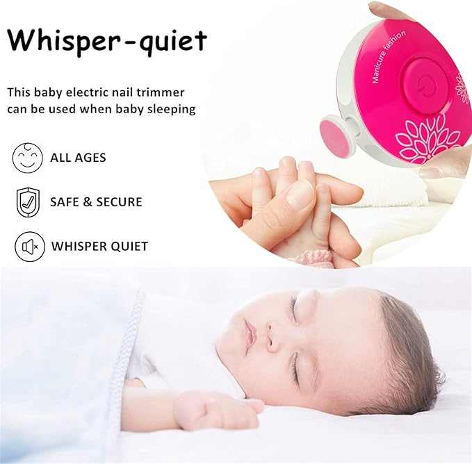 Baby Nail Trimmer Electric, Safe + Easy Baby Nail File, Baby Nail Clippers Nail Trimmer Kit for Newborn Infant Toddler, 6 Grinding Heads, Battery Operated (Battery Not Included)