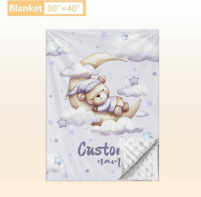 Custom Baby Bedding Set, 3 Pcs Personalized Name Crib Bedding Set for Nursery, Soft Double Layer Baby Crib Set for Boys Girls, Customized Gifts for New Parents Infants Toddlers, Purple Bear