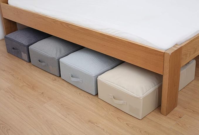 iwill CREATE PRO Underbed Storage Boxes for Bedding/Garment/Duvets/Blankets/Shoes, Folding Fabric Rigid Under bed Storage Bins with Zip Lid, Washable, Black Gray