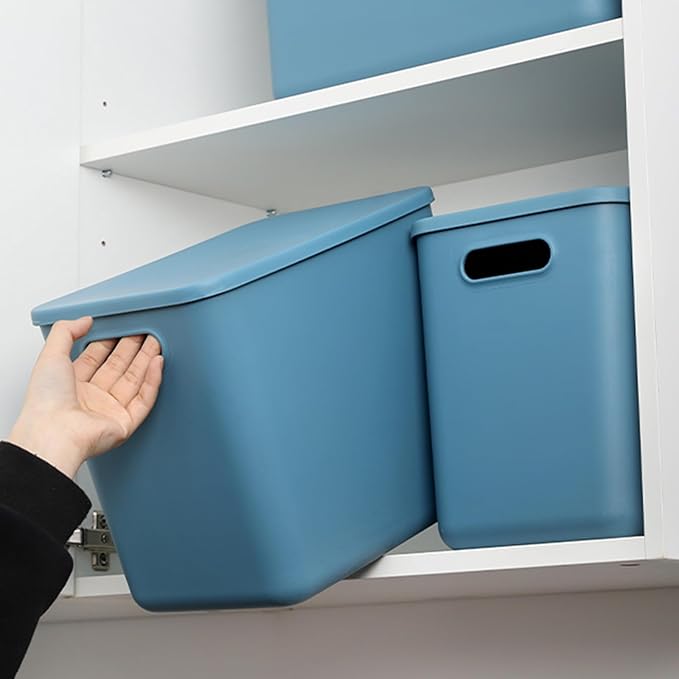 GUMEIGODA Plastic Storage Bins with lids,Storage Baskets,Container with handle,Storage Organizer Bins for Shelves,Office,Bedrooms,Closets, Cabinets (Blue, 5XL+2L)