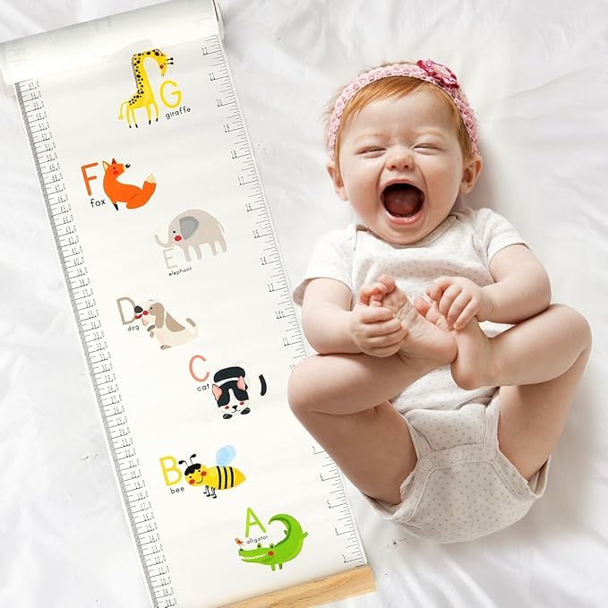 Mibote Baby Growth Height Chart Handing Ruler Wall Decor for Kids, Canvas Removable Height Growth Chart 79" x 7.9" (Letters)
