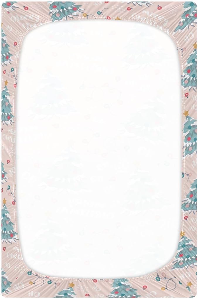 CEBUGI Stretchy Crib Sheet for Baby Boy Girl,Merry Christmas Portable Mini Fitted Pack N Play Playard Sheet for Neutral,Ultra Soft Material,Full Standard Toddler Mattresses,S