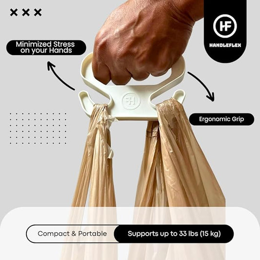 Handle Magic - Set of 2 Bag Carriers | Ergonomic Grip and Bag Holder | 33 lbs Capacity | Lightweight & Comfortable for Shopping & Travel (White) - Made in USA