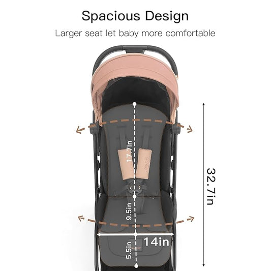 Gravity Folding Baby Stroller - Portable Travel Toddler Stroller w/Adjustable Backrest, Canopy & Cup Holder, Lightweight and UV Protected, One-Hand Automatic Folding - Khaki
