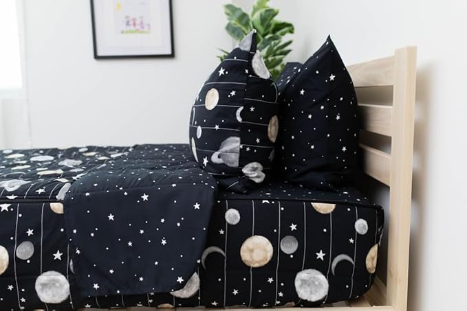 Beddy's Space Theme Durable Zipper Bedding for Kids, Bed in a Bag, Black Sheets and Universe Galaxy Comforter with Stars & Solar System, Includes Pillowcase and Sham, Easy to Make and Wash