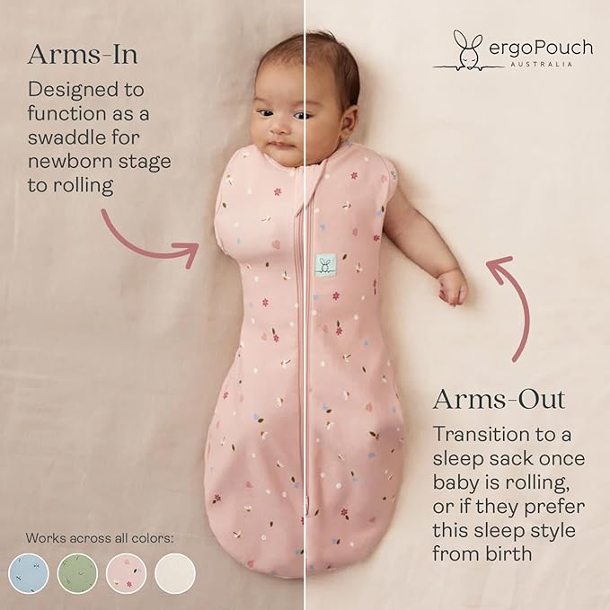ergoPouch Cocoon Swaddle Sack 1.0 TOG - Baby Sleep Sack, Gentle Snug Fit Helps Calm Startle Reflex, Ideal for Arms In/Out Sleeping, Soft Breathable Fabric for Better Sleep (0 Months, Daisies)