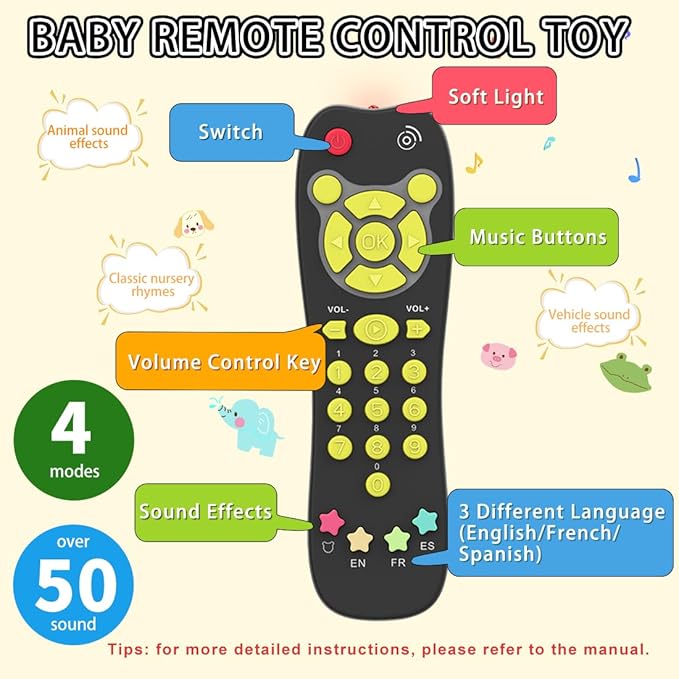 Baby Toy Car Keys Baby Remote Control Toy Set, Toddlers Pretend Toy Key and TV Remote with Sounds Lights Interactive Musical Sensory Learning Toys Gifts for Boys Girls Infant Age 6+ Months