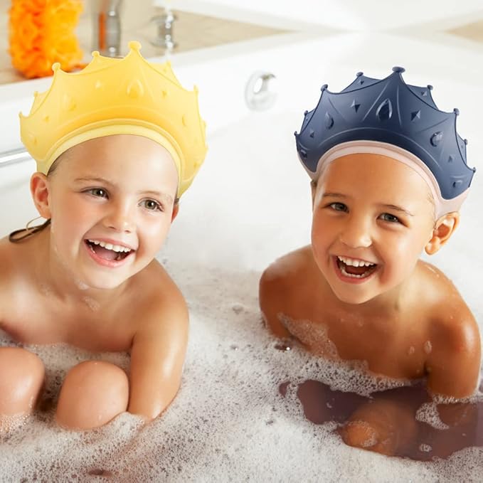 2 Pieces Soft Baby Shower Cap Soft Adjustable for Washing Hair Shield Safe Visor Cap Bathing Shampoo Shower Protection Bath Hat for Toddler Kids Children