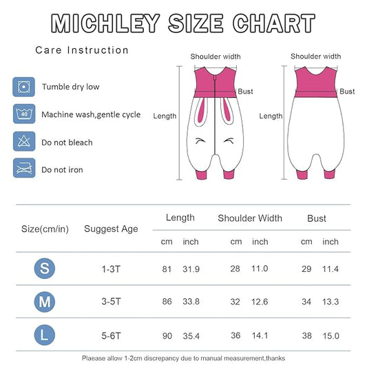 MICHLEY Toddler Sleeping Sack with Feet Newborn Infant Sleeveless Sleeping Bag 2-way Zipper Baby Wearable Blanket for Walkers,Rose Red Rabbit,1-3T