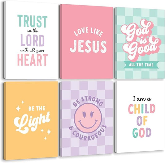 Christian Nursery Wall Art Decor Bible Verses Posters Girl Nursery Canvas Wall Decor kids room Prints Religious Scripture Pictures Modern Christian Artwork for Girls Bedroom 12x16x6 Inch Wrapped Canvas