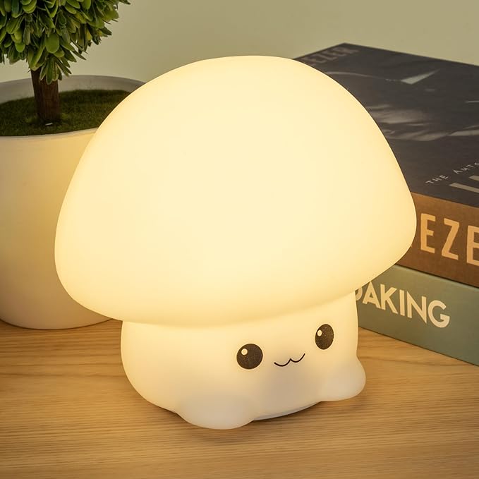 B BENEHORTI LED Squishy Animal Night Light - 2 Level Dimmable Nursery Lamp, Rechargeable Touch Lamp, Cute Dorm Decor - Perfect Boys Girls Gift (Cartoon Mushroom)