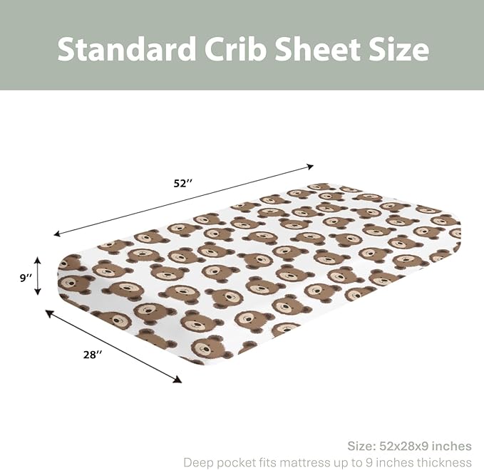 Neutral Boho Bears Baby Crib Sheets for Boy Girl 52x28Inch Cute Brown Bear Soft Snug Fitted Crib Mattress Covers Watercolor Bears Nursery Baby Sheet for Crib and Toddler Bed Mattresses