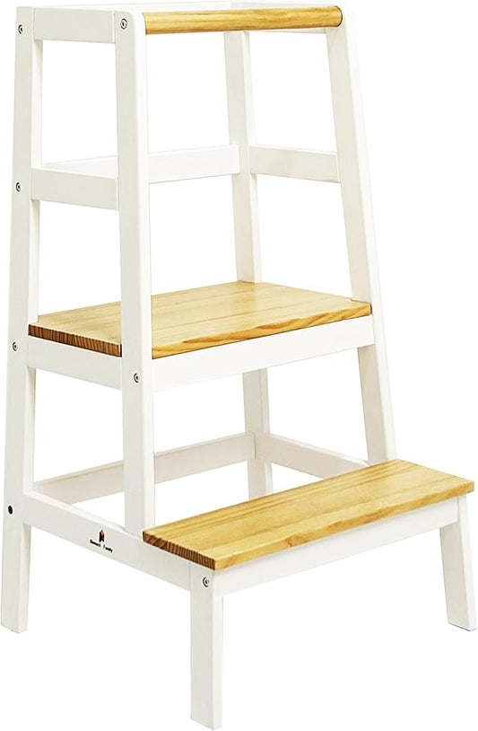 Damoch Family® Premium Solid MOORE Toddler Kitchen Step Stool - A-Shaped Safety Design | CPSC/REACH/CPC Certified | Kids Counter Standing Tower for Cooking, Washing Hands & Brushing Teeth