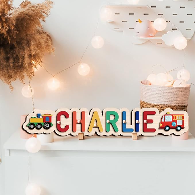 Personalized Name Puzzle for Kids, Personalized Baby Custom Name Puzzles for Toddlers 1-3, Customized 1st Birthday for Girls & Boys Wooden Wave Puzzle Montessor Toys for Kids
