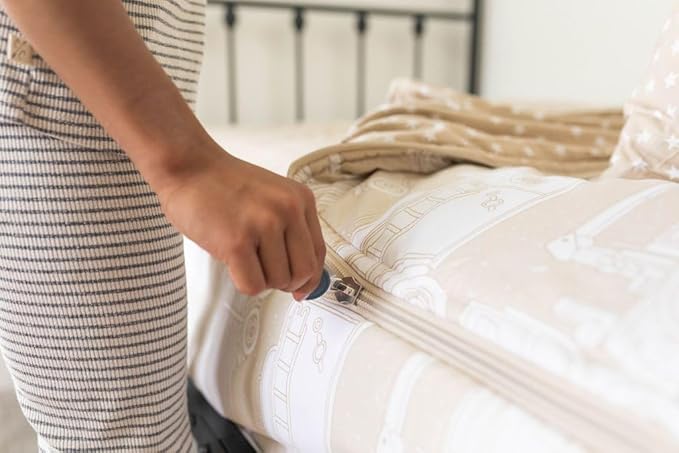 Beddy's Trucks Theme Boys Durable Zipper Bedding for Kids, Bed in a Bag, Tan Sheets & Comforter with Construction Trucks & Cars, Includes Pillowcase and Pillow Sham, Easy to Make and Wash