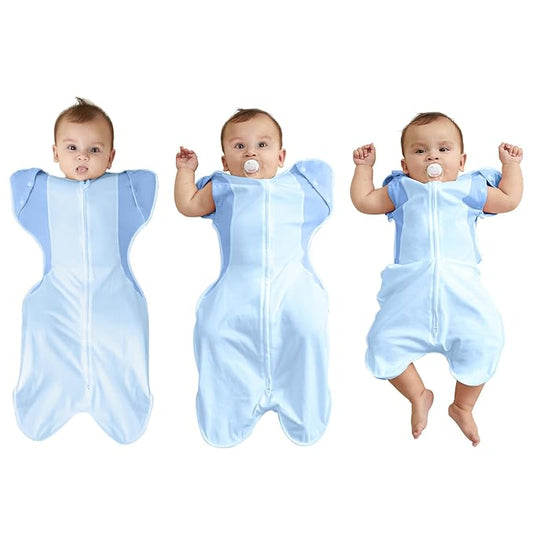 Transition Baby Swaddle 3-6 Months 12-18 lb, Arms In/Out Swaddle Sleep Sack with 2-Way Zipper Moisture-Wicking Fabric, Improves Sleep Snug Fit Helps Calm Startle Reflex,1Pack,Blue