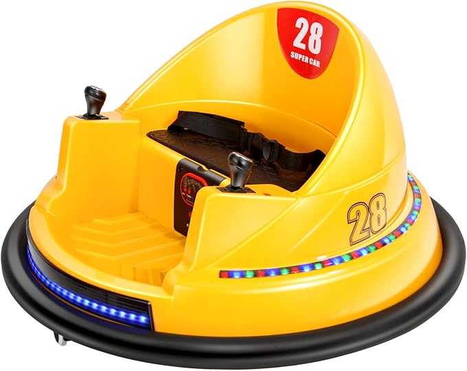 Edostory 6V Electric Ride On Bumper Car Kids for Toddlers, 1.5-8 Years Old Baby Bumping Toy Cars, DIY Sticker Baby Toy Gifts, Remote Control, Bluetooth, 360 Spin ASTM-Certified Yellow