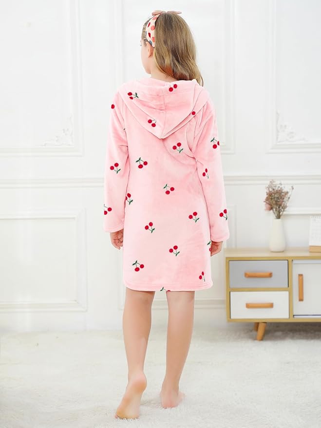 Umeyda Girls Fleece Hooded Robes, Warm Printed Bath Robe for Kids Soft Fuzzy Bathrobe for Gifts