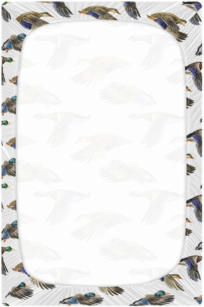 Fitted Crib Sheets for Baby Boys or Girls Soft Breathable Baby Play Yard Sheet for Standard Size Crib Mattress 39x27in Watercolor Pattern Flying Duck