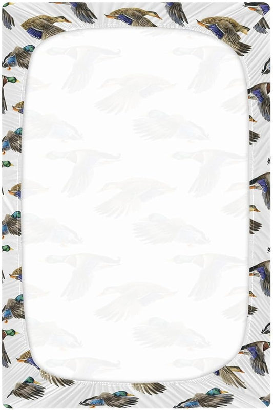 Fitted Crib Sheets for Baby Boys or Girls Soft Breathable Baby Play Yard Sheet for Standard Size Crib Mattress 39x27in Watercolor Pattern Flying Duck