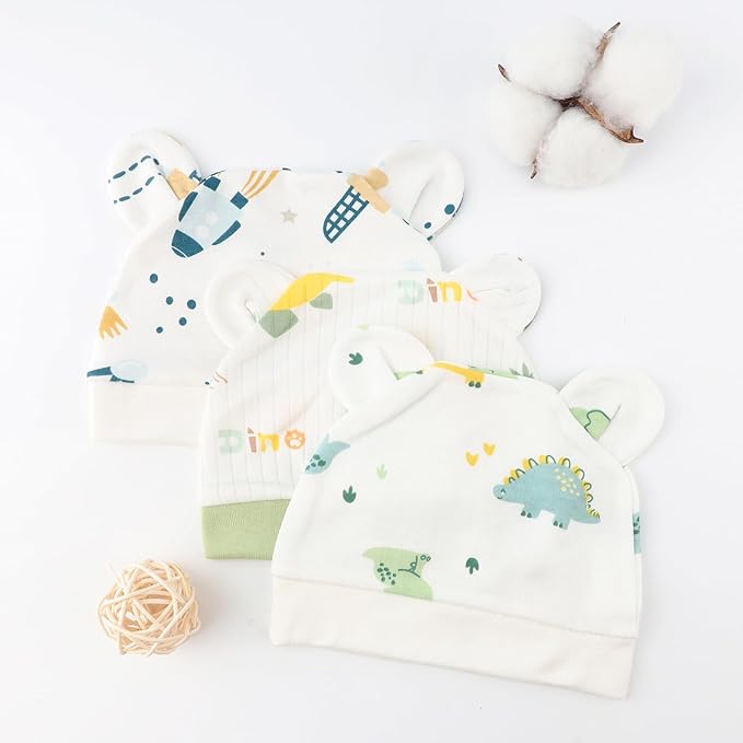 DRESHOW BQUBO 3 Pack Baby Swaddle Sleep Sacks Baby Swaddling Blanket Wrap Newborn Swaddle Sack with Bear Ears Hat for Boys Girls 6-12 Lbs Newborns & 0-3 Months Girls Boys