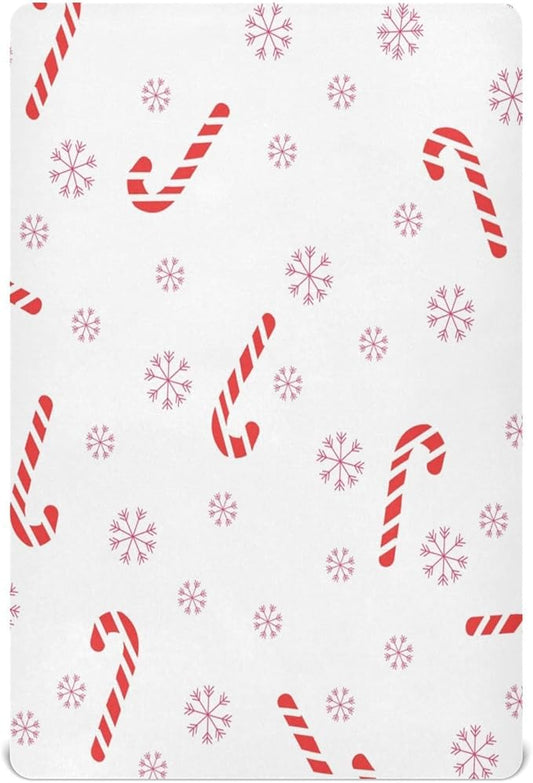 Crib Sheet, Unisex Crib Sheet, Soft and Comfortable for Standard Crib and Toddler Mattress, Christmas Cane Candy
