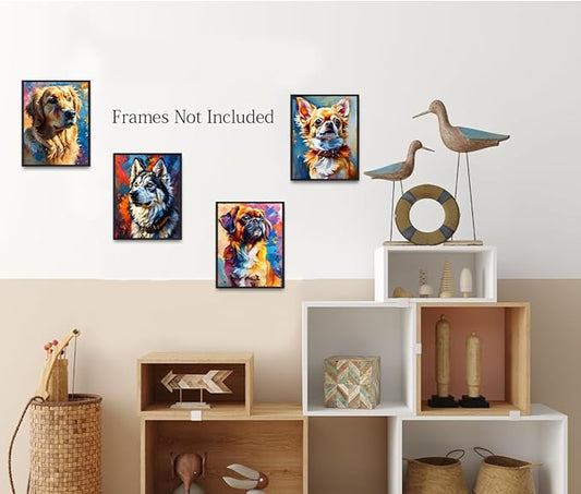 LNLAGBO Dog Canvas Wall Art Prints,Lovely Dog Canvas Wall Art,Cute Animal Canvas Wall Art for Kids Nursery Bedroom Living Room Office Home Decor(8"x10"Unframed)