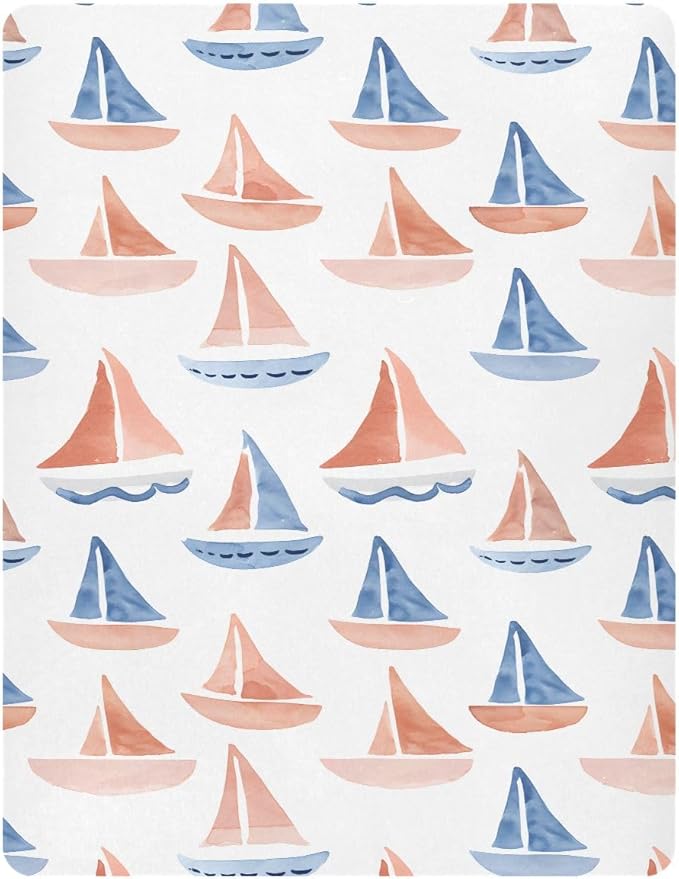 Baby Crib Sheets Fitted Crib Sheet Standard Crib and Toddler Mattress for Boys Girls 39 * 27in Pink Starfish Shell Pattern (Watercolor Sailboats Pattern, Medium)