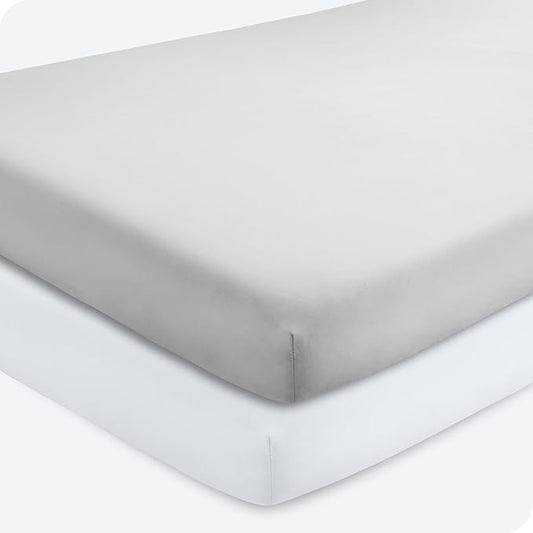 Bare Home 2-Pack Fitted Crib Sheets - Premium 1800 Ultra-Soft Microfiber - Breathable - Baby Sheet - for Boys & Girls - Fits Standard Crib and Toddler Mattresses (Cloud Grey/White)