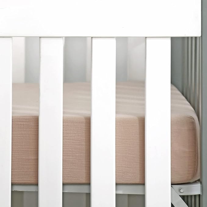 GRSSDER Soft Muslin Crib Sheet 2 Pack, 100% Cotton Crib Sheets for Boys and Girls, Fit Standard Crib Mattresses 52" x 28" Safe and Snug, Natural/Taupe