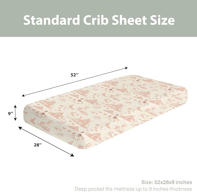 Vintage Pink Cowgirl Cactus Baby Crib Sheets for Boy Girl 52"x28" Western Cowgirl Love Soft Stretchy Fitted Crib Mattress Cover Wild Desert Baby Sheet for Standard Crib & Toddler Mattress Pad