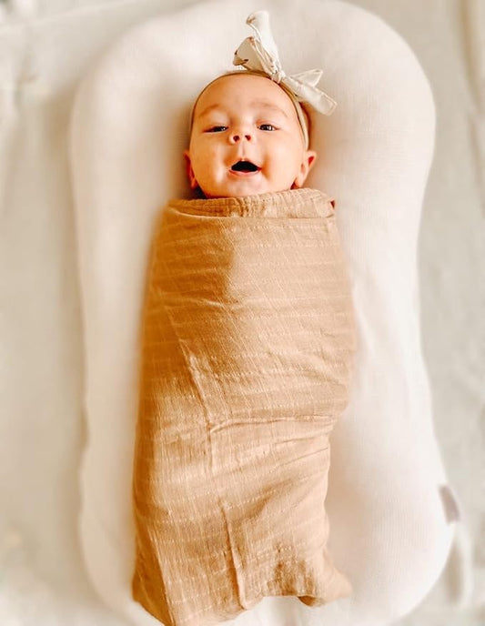 Ali+Oli Muslin Swaddle Blanket for Baby (Taupe) Large 47" x 47" Soft Rayon Made from Bamboo & Organic Cotton, Machine Washable Receiving Blanket Wrap for Newborn to Toddler