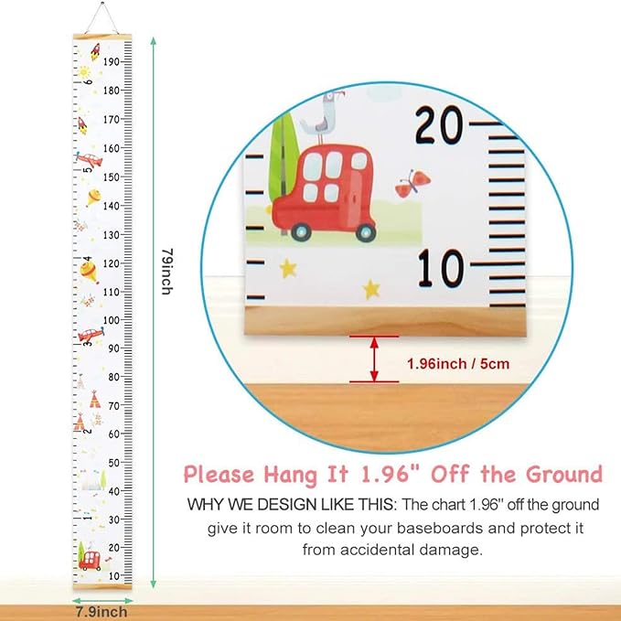 MIBOTE Baby Growth Height Chart Handing Ruler Wall Decor for Kids, Canvas Removable Height Growth Chart 79" x 7.9" (Colorful)