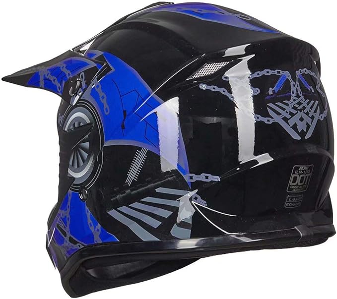 ILM Adult Dirt Bike Helmets Motocross ATV Dirtbike BMX MX Offroad Full Face Motorcycle Helmet, DOT Approved Model 128S (Blue Black, Adult-Large)