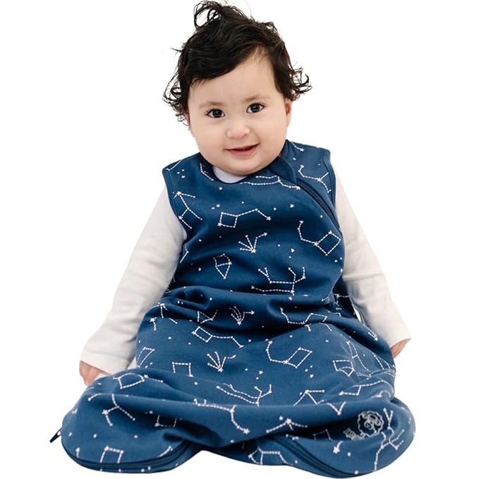 Woolino Merino Wool and Organic Cotton Baby Sleep Bag - 4 Season Classic Sleep Sack - Two-Way Zipper Sleeping Bag for Baby and Toddler - 6-18 Months - Night Sky