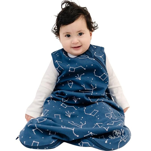 Woolino Merino Wool and Organic Cotton Baby Sleep Bag - 4 Season Classic Sleep Sack - Two-Way Zipper Sleeping Bag for Baby and Toddler - 18-36 Months - Night Sky