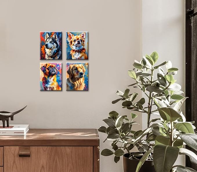 Framed Colorful Dog Canvas Wall Art,French Bulldog Wall Art Dog Room Decor,Funny Lovely Animal Art for Living Room Bedroom Office Decor(8"x10")