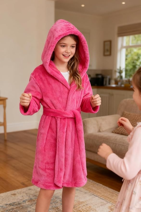 Boys Girls Robe Kids Flannel Hooded Bathrobe Sleepwear Pajamas Toddler Soft Plush Robes for Girls 2-16 Years