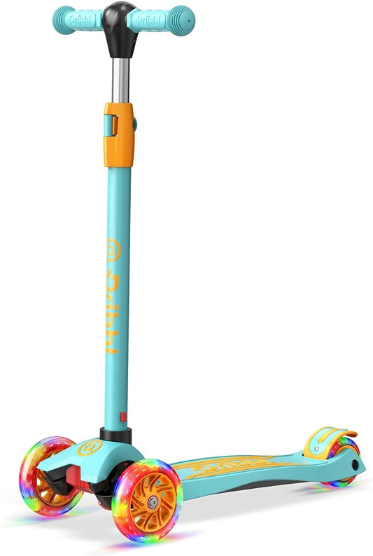 Dribbl 3-Wheel Kids Scooter - Lean-to-Steer Technology, Adjustable Height Handlebar, Wide Deck, Scooter for Boys & Girls Ages 3+, Child Safety Approved, Support Riders Up To 165 lbs, Light Blue/Orange